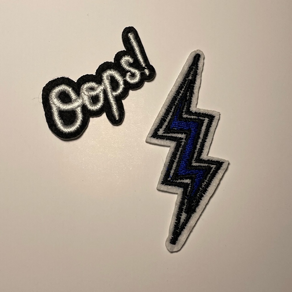 Iron-On Oops! and Blue Lighting Bolt Patches